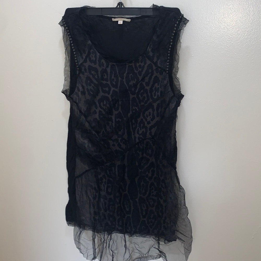AMEN Studded Leopard Shirt with Mesh Overlay